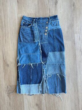 Current/Elliott The Patchwork Skirt DENIM Midi Skirt Size 26